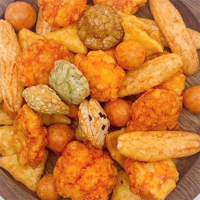 Gourmet Mixed Rice Crackers with Five Unique Flavors and Peanuts - Crunchy, All Natural Snack